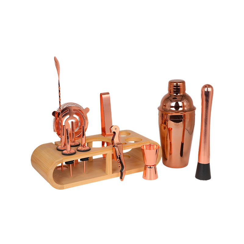 12-Piece Rose Gold Bartender Set with Stand