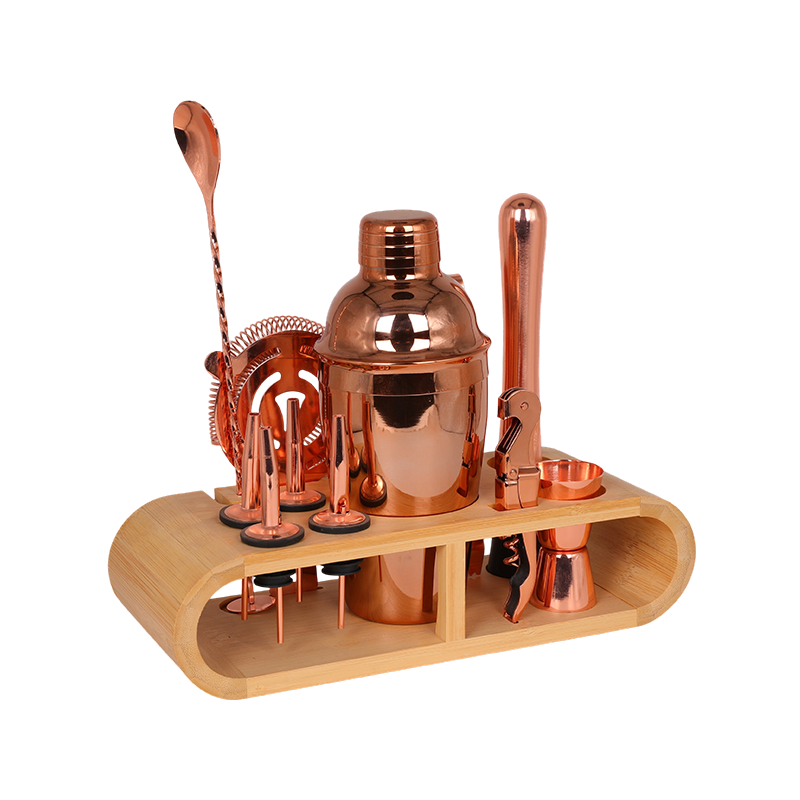 12-Piece Rose Gold Bartender Set with Stand