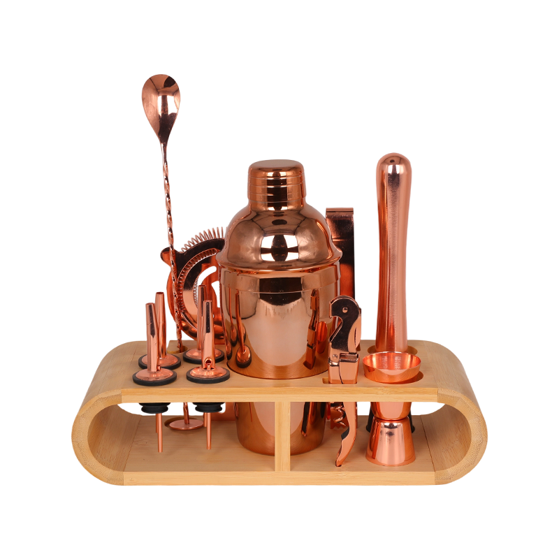 12-Piece Rose Gold Bartender Set with Stand