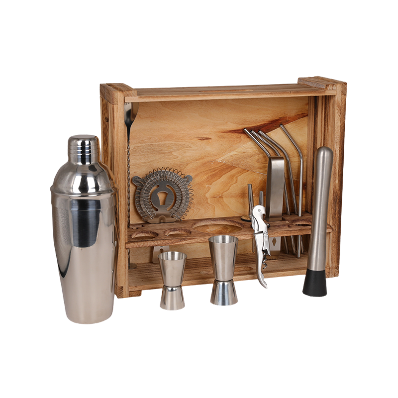 15-Piece Bartender Kit with Wood Stand Crate