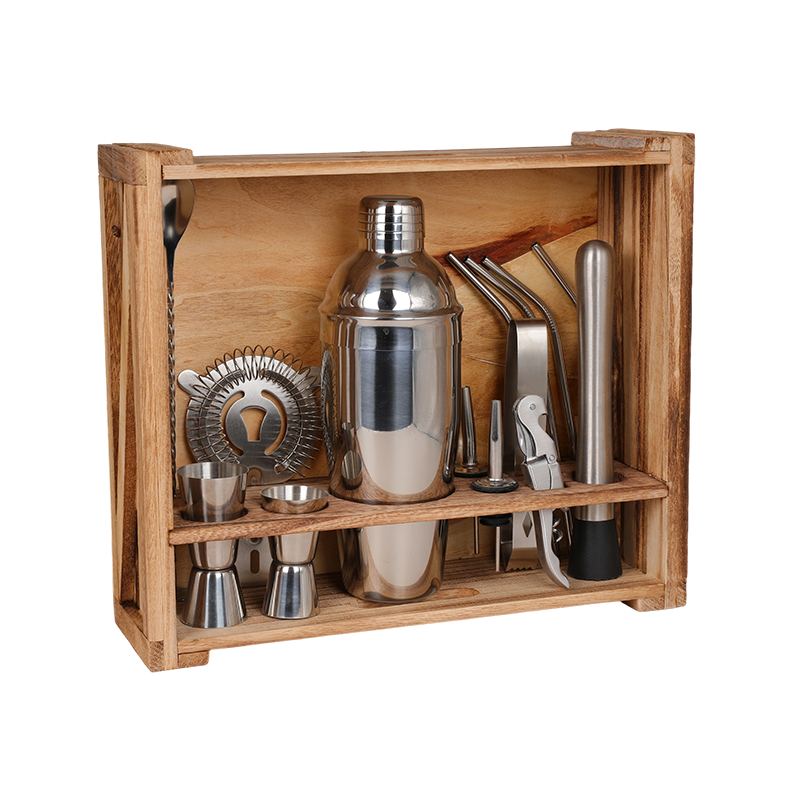 15-Piece Bartender Kit with Wood Stand Crate