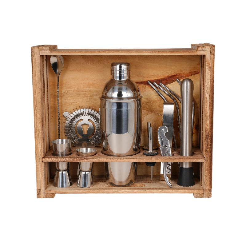 15-Piece Bartender Kit with Wood Stand Crate