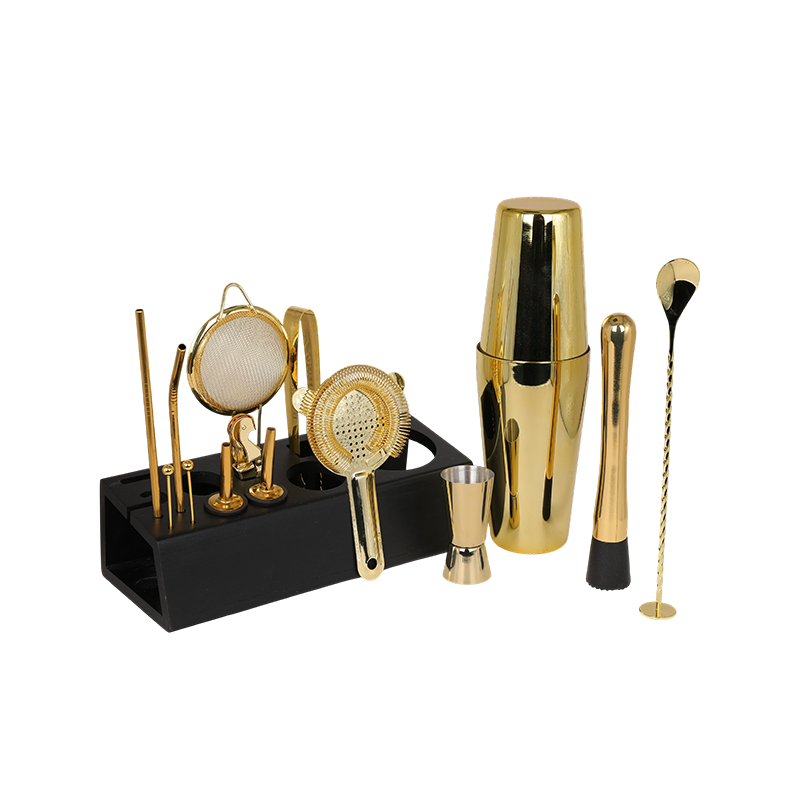 15-Piece Gold Stainless Steel Bar Tool with Stand