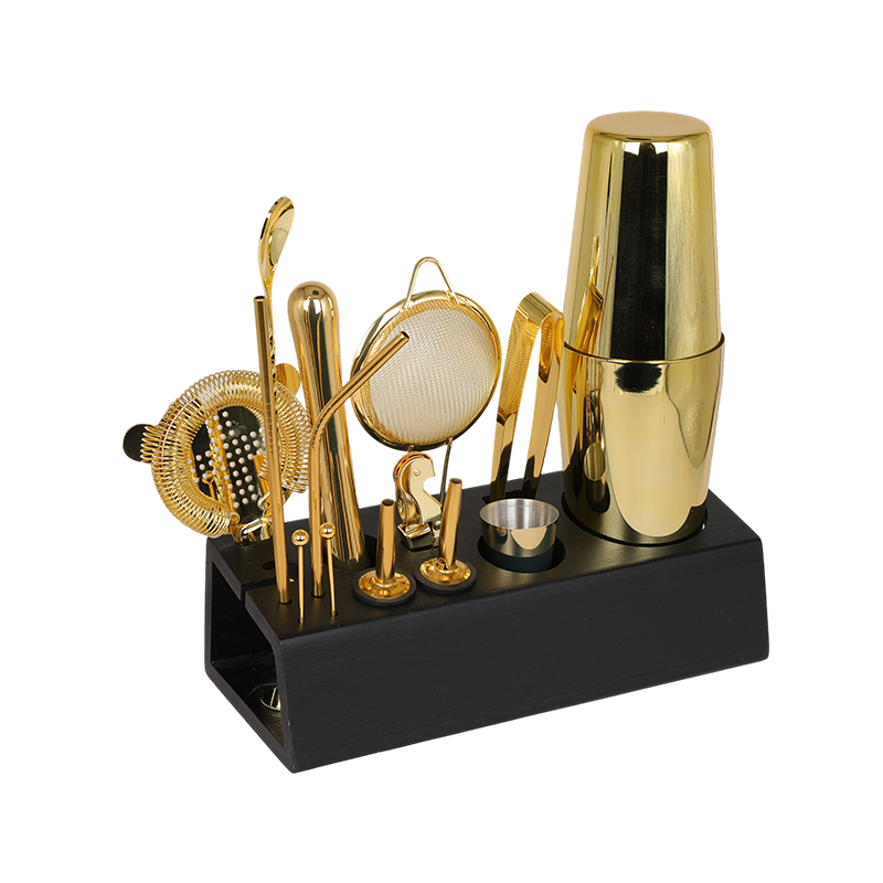 15-Piece Gold Stainless Steel Bar Tool with Stand