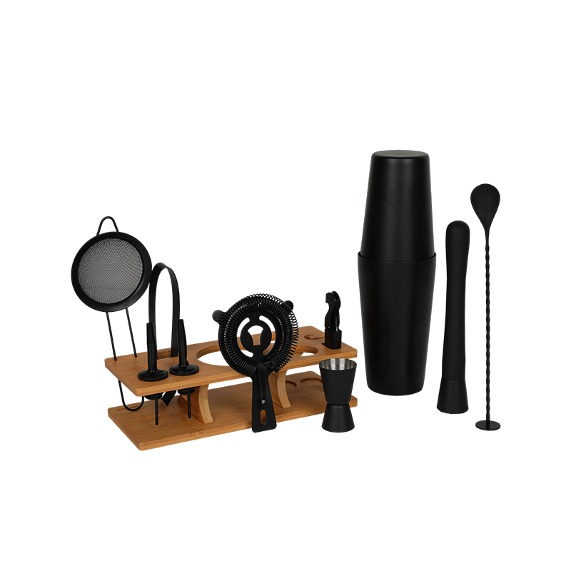 11-Piece Matte Black Boston Shaker Set with Stand