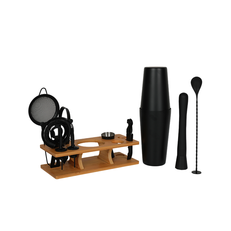 11-Piece Matte Black Boston Shaker Set with Stand