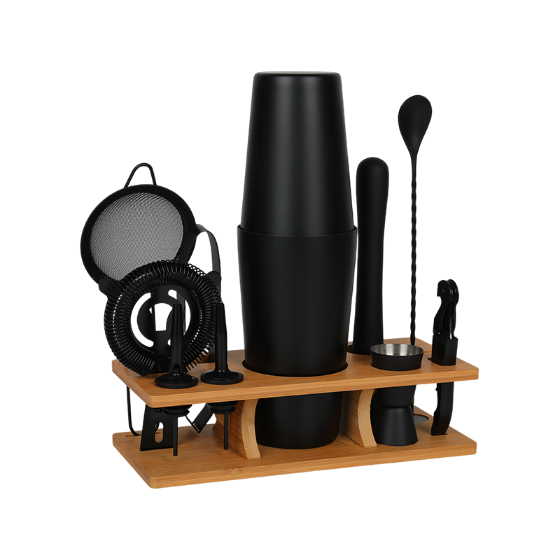 11-Piece Matte Black Boston Shaker Set with Stand