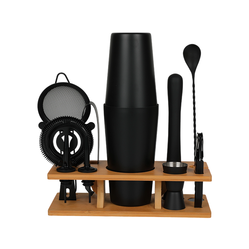 11-Piece Matte Black Boston Shaker Set with Stand