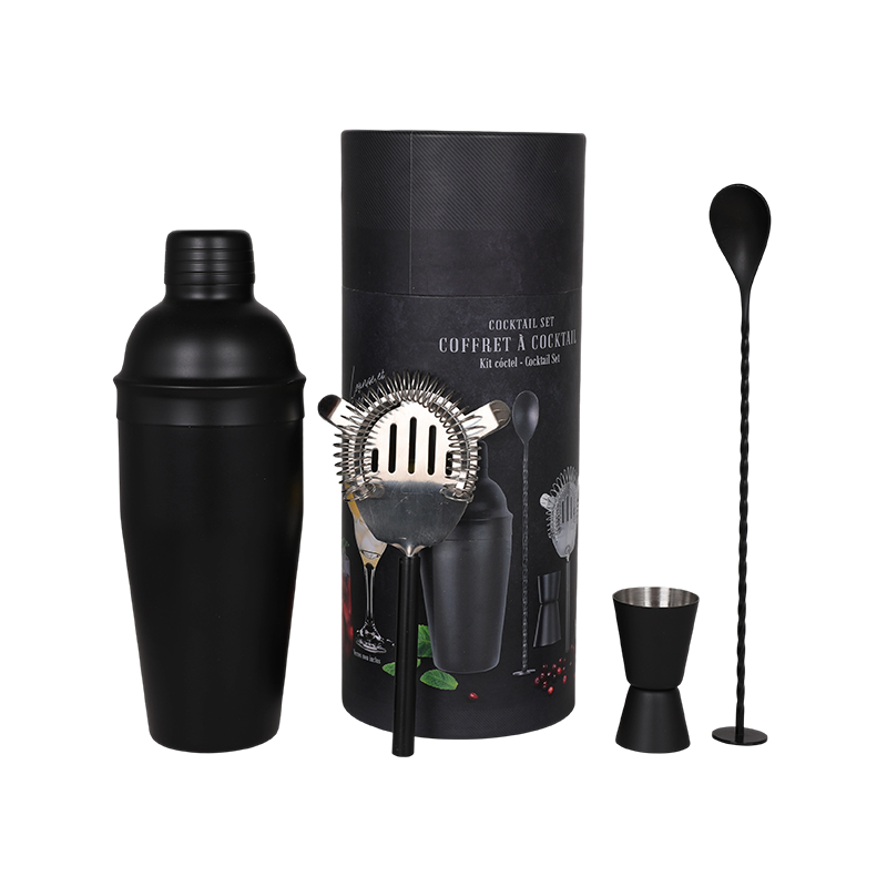 4-Piece Matte Black Cocktail Shaker Set