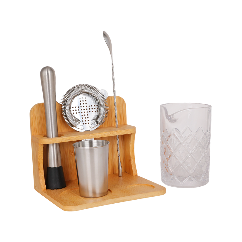 6-Piece Cocktail Glasses Set with Bamboo Stand