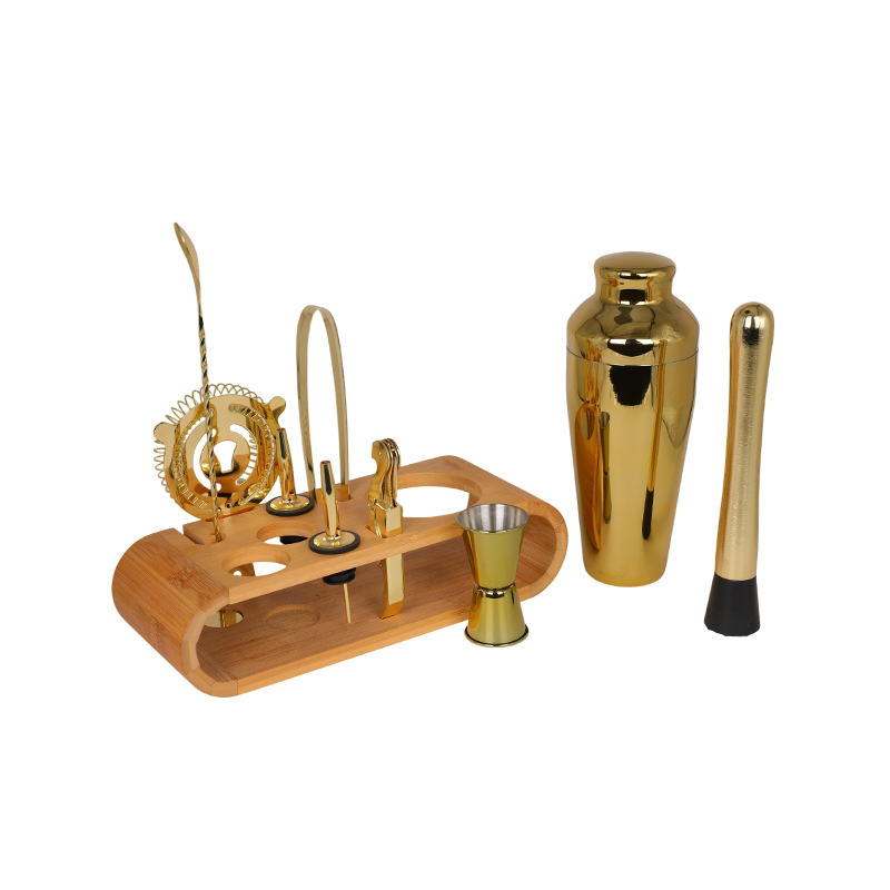 10-Piece Gold Bartender Kit with Bamboo Stand