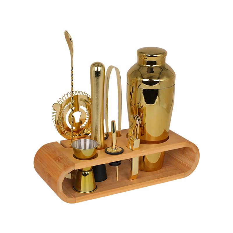 10-Piece Gold Bartender Kit with Bamboo Stand