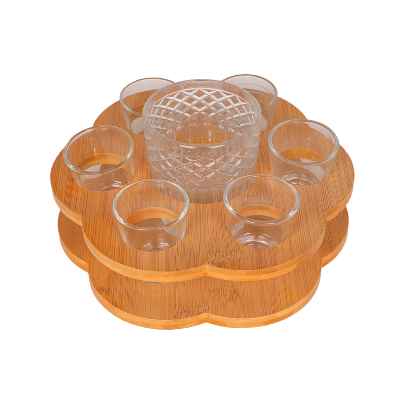 8PCS Vodka Shot Glass Set with Bamboo Wooden Holder