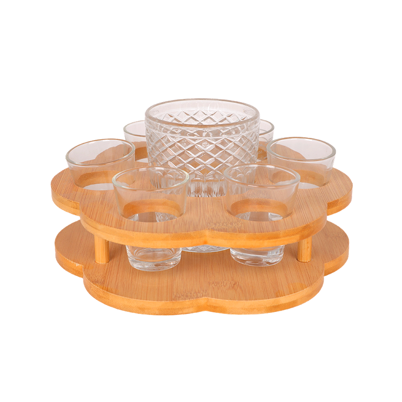 8PCS Vodka Shot Glass Set with Bamboo Wooden Holder