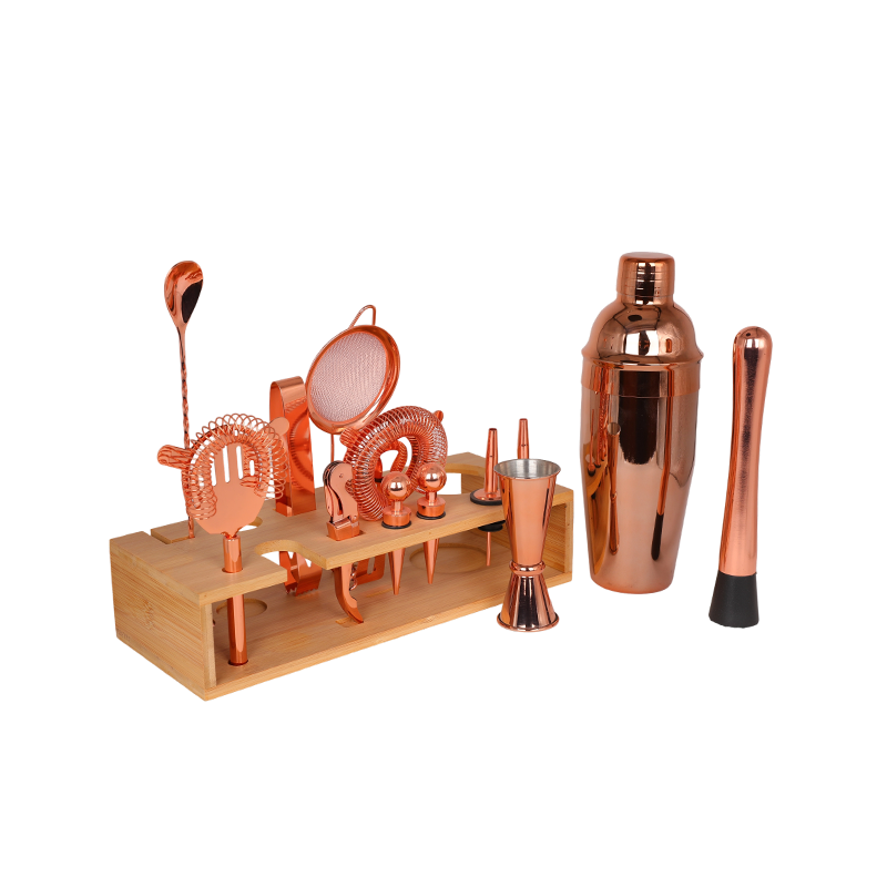 14-Piece Rose Gold Cocktail Shaker Set with Stand