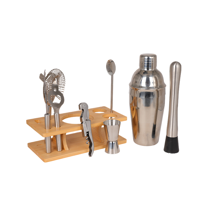 9-Piece Stainless Steel Bar Tool Set with Bamboo Stand