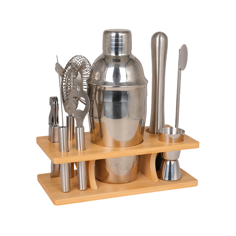 9-Piece Stainless Steel Bar Tool Set with Bamboo Stand