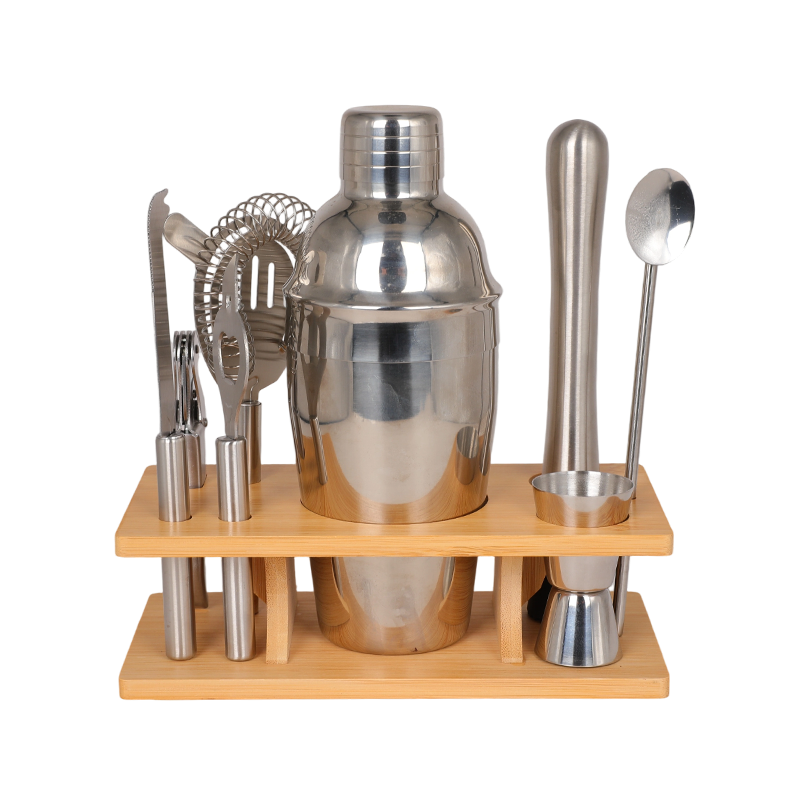 9-Piece Stainless Steel Bar Tool Set with Bamboo Stand