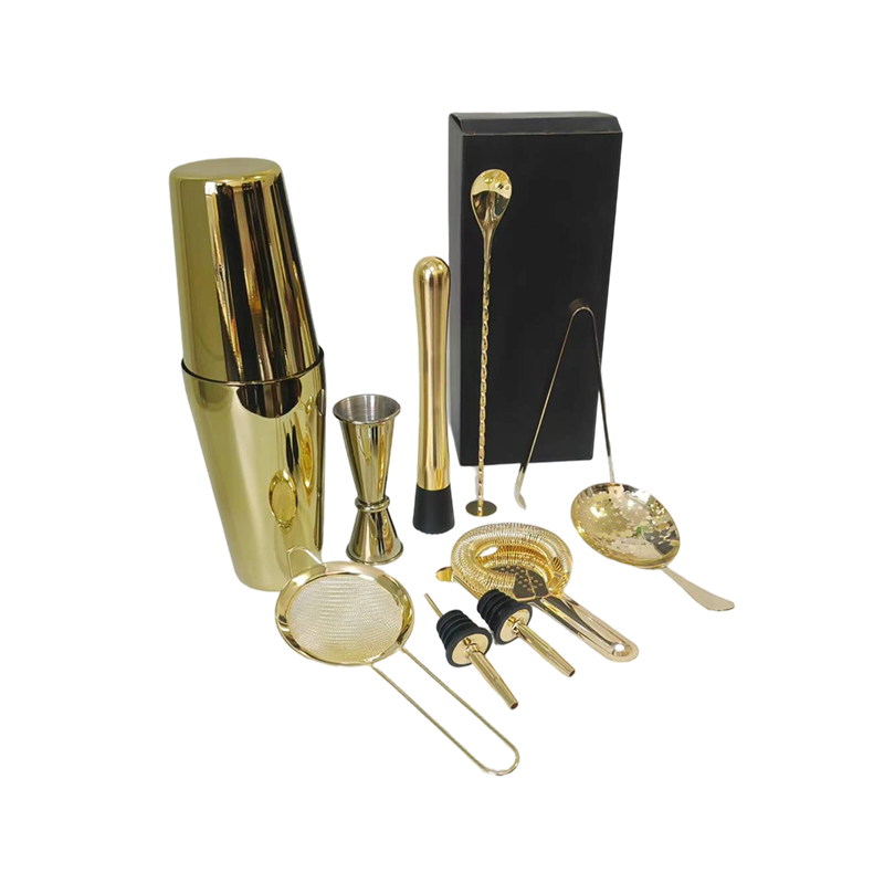 10-Piece Gold Plated Boston Cocktail Shaker Set