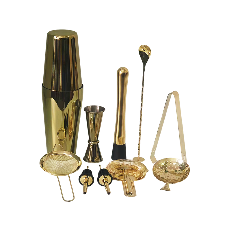 10-Piece Gold Plated Boston Cocktail Shaker Set