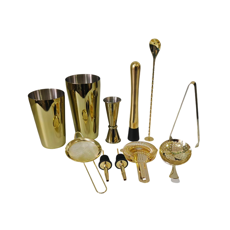 10-Piece Gold Plated Boston Cocktail Shaker Set